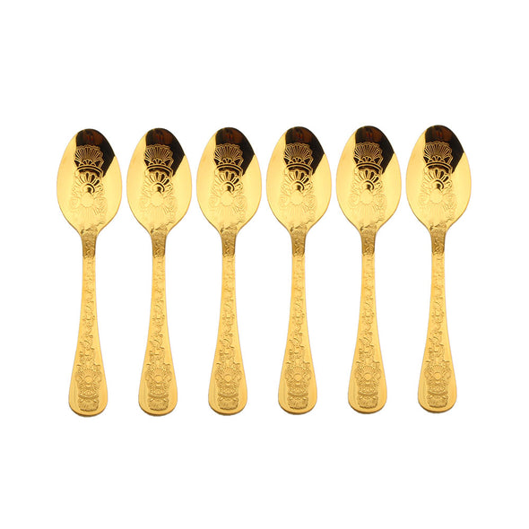 Coffee Culture Set of 6 Stainless steel Tea Spoon with Gold Engraved Design