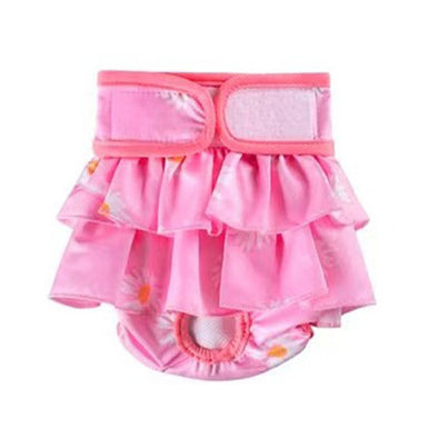 Furzone Extra Small Pink Reusable Washable Female skirt Dog Diaper with Daisy pattern for 20 to 35cm waistine