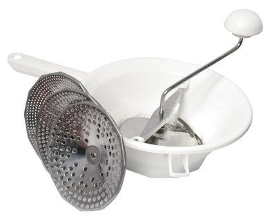 OMAC White Tilly 3 Mouli Food Mill <br>3 Stainless Steel Discs <br>24cm Diameter