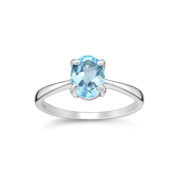 Joolz Co Oval Cubic Zirconia Solitaire Ring <br>925 Sterling Silver <br>Sky Blue Topaz