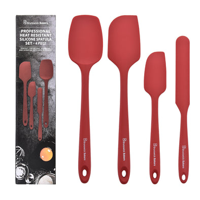 Brunswick Bakers set of 4 red silicone Spatula including: Spoon Spatula, Large Spatula, Mini spatula and Jar spatula