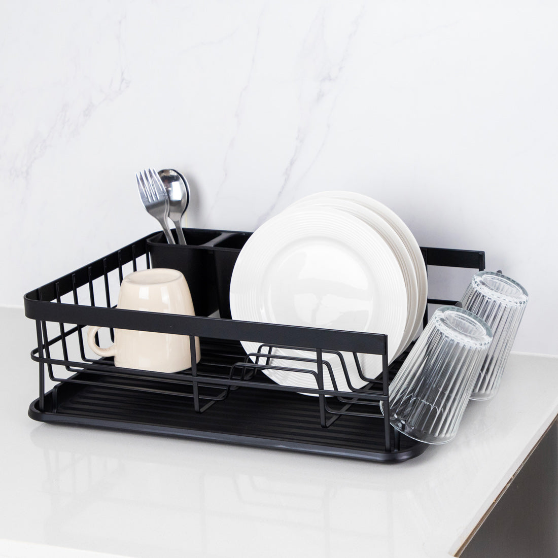 Classica Rinse Dish Drainer With Cutlery Holder Black 43 x 31 x