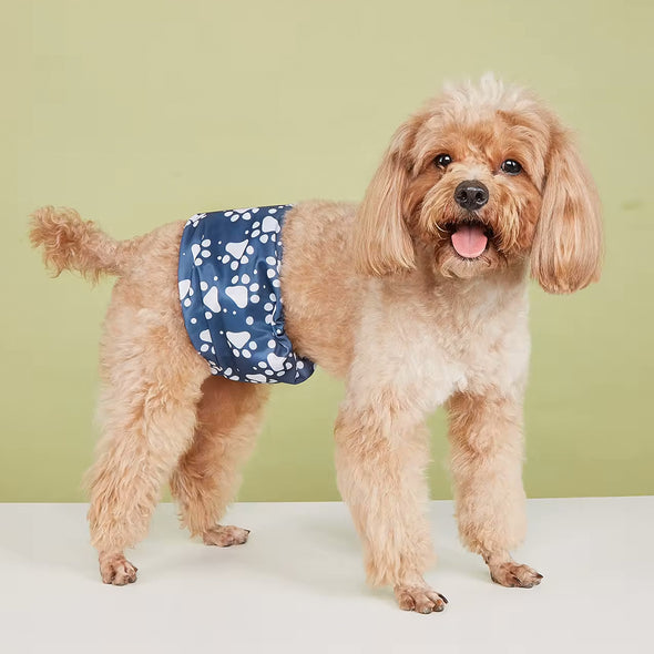 Furzone Medium Washable Male Dog Wrap <br>Suitable for waistline 34-40cm <br>Navy Paw Print