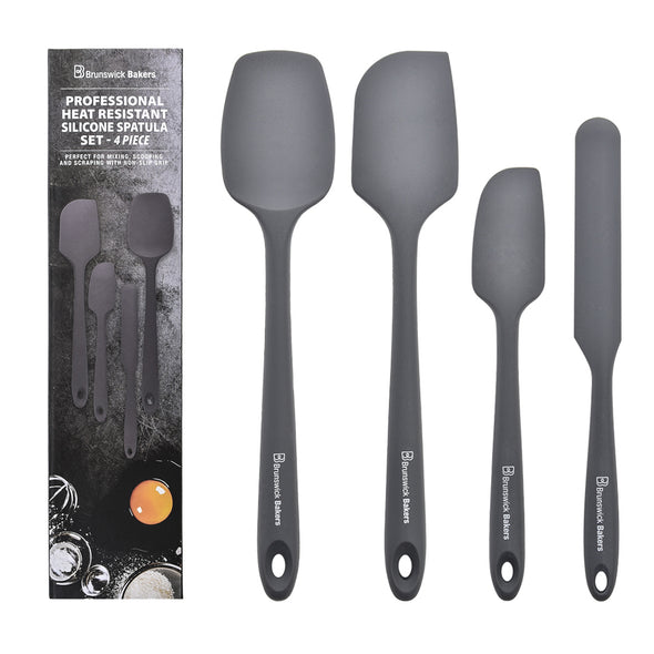 Brunswick Bakers set of 4 grey silicone Spatula including: Spoon Spatula, Large Spatula, Mini spatula and Jar spatula