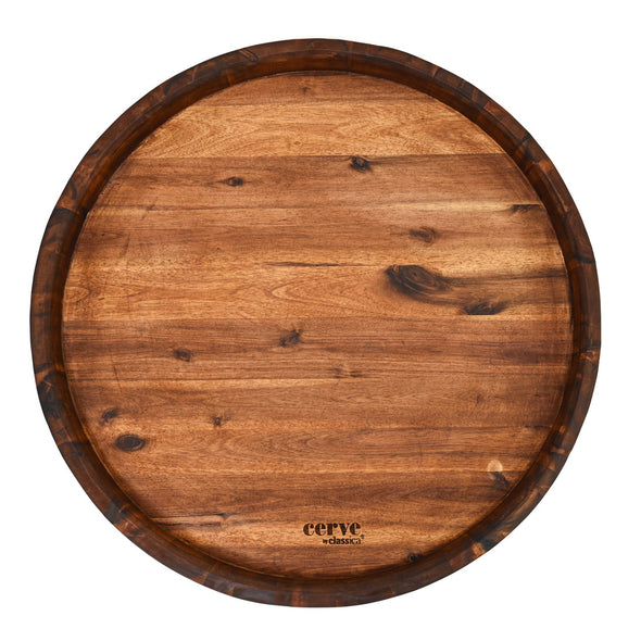 Cerve Wine Barrel Gazing Board <br>Acacia Wood & Black Rope <br>Dimensions 60 x 6cm