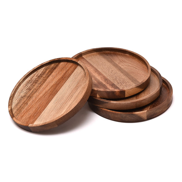 Coffee Culture Acacia Coasters <br>Set of 4 <br>13cm