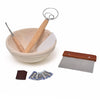 Brunswisk bakers 6 piece bread making set with one 23cm Round Banneton Proofing Basket, one Bread Lame, one Dough Scraper, one Linen Liner Cloth, one Dough Cutter and one Danish Whisk
