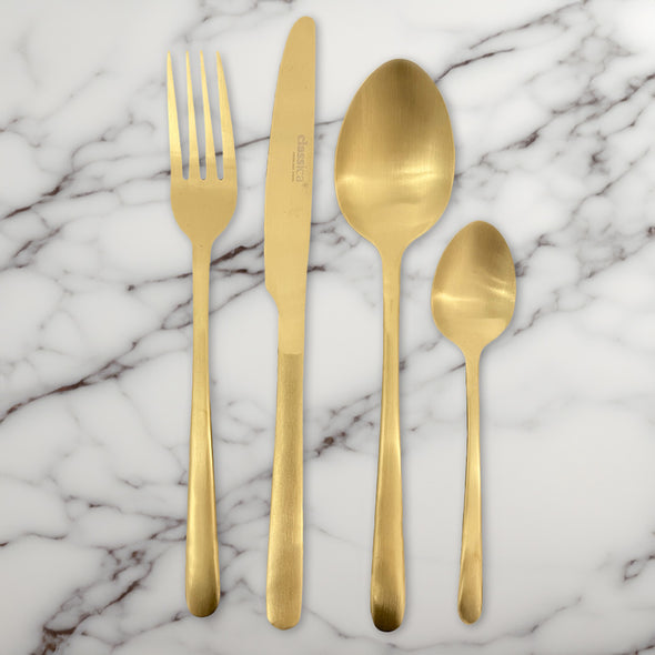 St Clare Nordic 16 Pce Cutlery Set <br>Gold Satin Matte Finish <br>Quality Stainless Steel