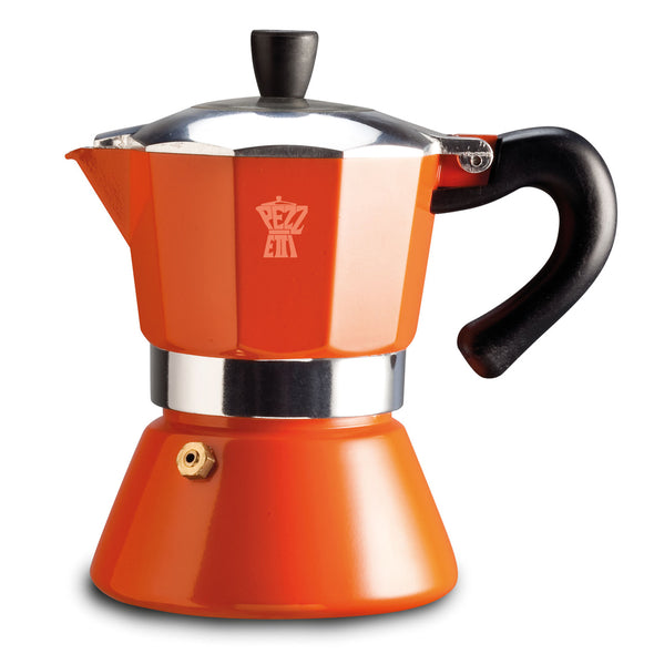 Pezzetti Bellexpress Orange Stove Top coffee maker 6 cup made from high quality aluminium suitable for all cooktops