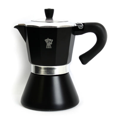 Pezzetti Bellexpress Black Stove Top coffee maker 6 cup made from high quality aluminium suitable for all cooktops