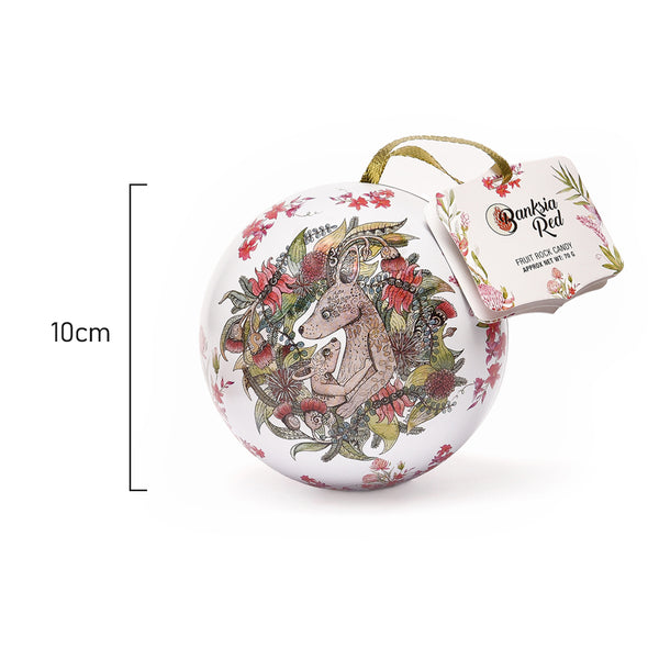 Banksia Red Set of 6 Christmas Kangaroo Bauble Tins <br>Contains 70 grams of handmade Rock Candy <br>Collectable Tin