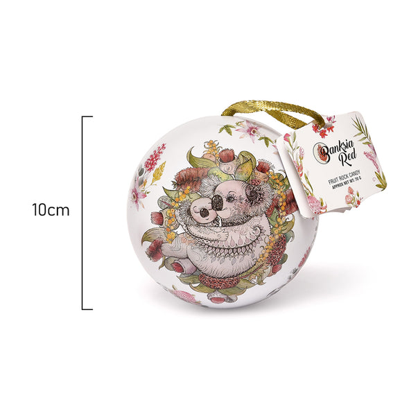 Banksia Red Christmas Koala Bauble Tins <br>Contains 70 grams of handmade Rock Candy <br>Collectable Tin