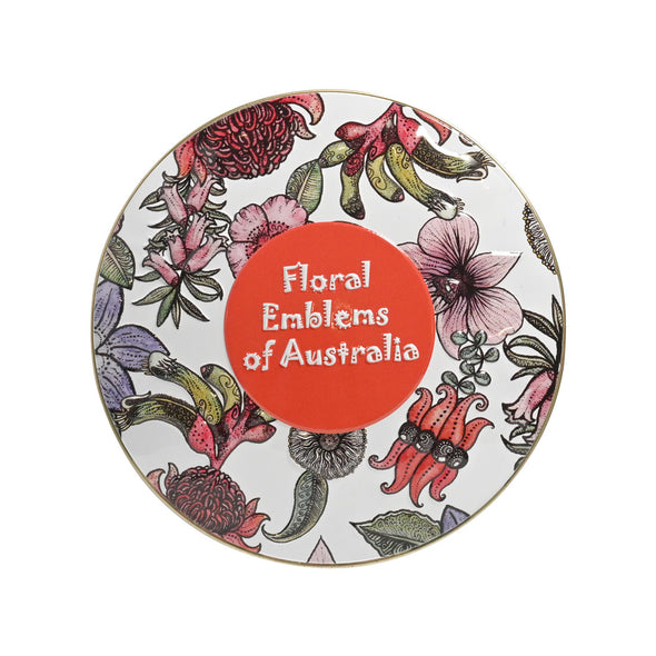 Lid detail of Banksia Red Floral Emblems Of Australia Collectable Tin