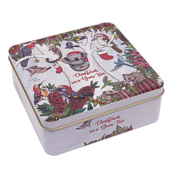 Banksia Red Christmas In A Gum Tree Tin <br>Contains Australian Jersey Caramel Fudge <br>Collectable Tin