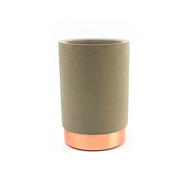 Natural Concrete Toothbrush Holder with rose gold trim