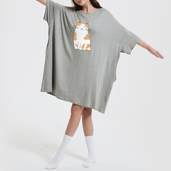 OZ PJ's Oversized Grey Cat Sleep Tee <br>Heat Regulating Bamboo <br>One Size Fits Most