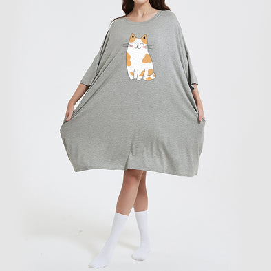OZ PJ's Oversized Grey Cat Sleep Tee <br>Heat Regulating Bamboo <br>One Size Fits Most