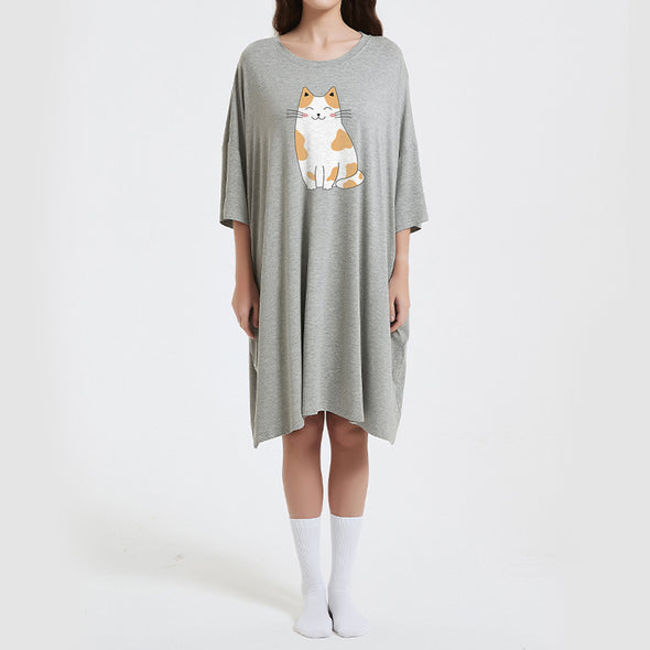 OZ PJ's Oversized Grey Cat Sleep Tee <br>Heat Regulating Bamboo <br>One Size Fits Most