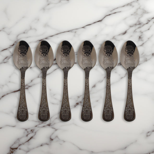 Coffee Culture Coffee Spoon <br>Set of 6 <br>Black Engraved Design