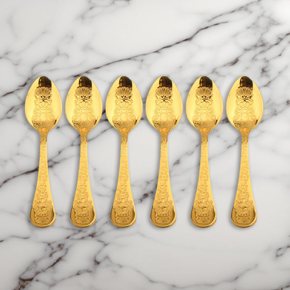 Coffee Culture Coffee Spoon <br>Set of 6 <br>Gold Engraved Design
