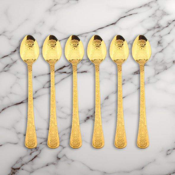 Coffee Culture Parfait Spoon <br>Set of 6 <br>Gold Engraved Design