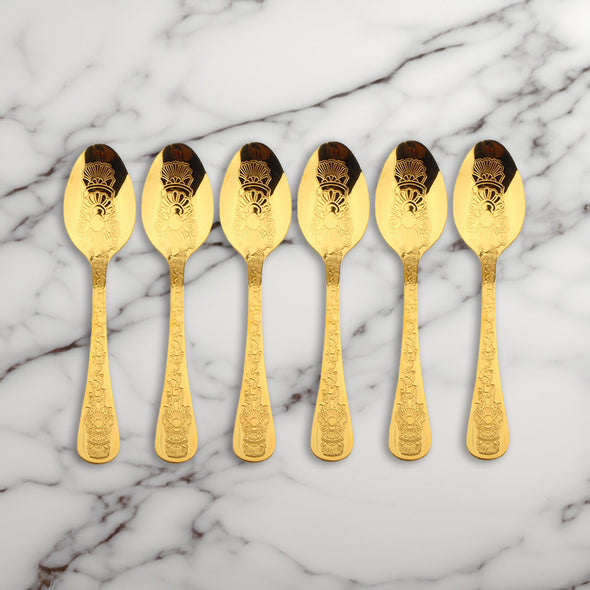Coffee Culture Tea Spoon <br>Set of 6 <br>Gold Engraved Design