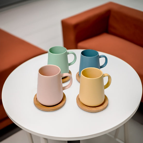 Coffee Culture Coffee and Tea Cup with Coasters<br>Matte Colour <br>Set of 4 | 320ml