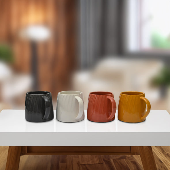 Coffee Culture Ceramic Mugs <br>Embossed <br>Set of 4 | 450ml
