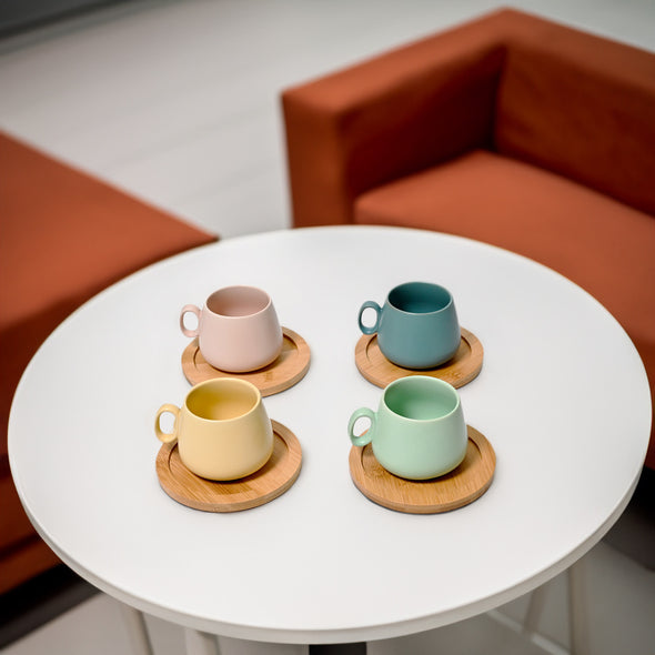 Coffee Culture Espresso Cups with Coasters <br>Matte Colour <br>90ml