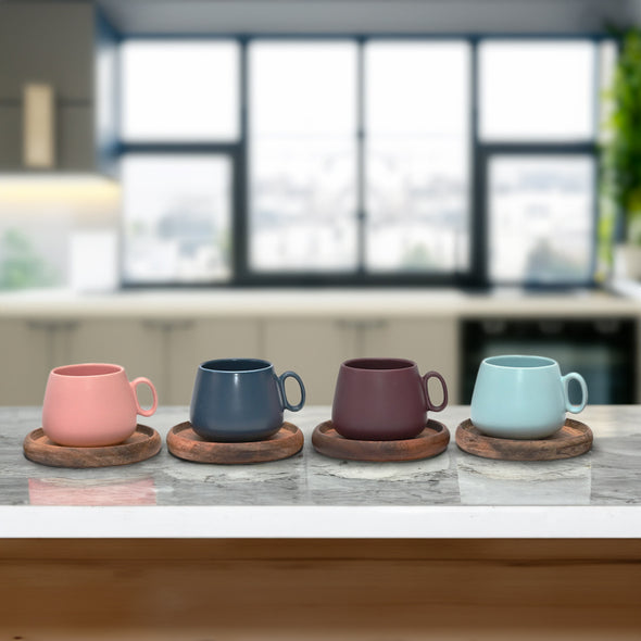 Coffee Culture Espresso Cups with Coasters <br>Bold Matte Colour <br>90ml