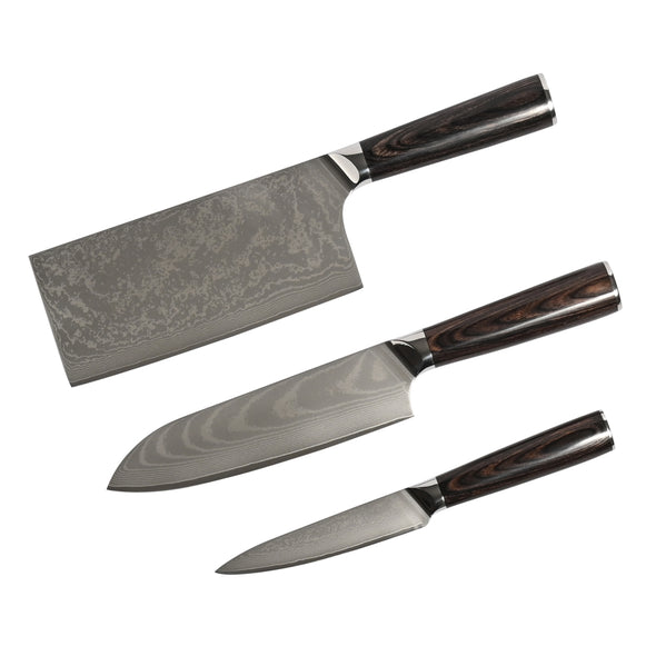 Professional Damascus 4 Piece Magnetic Knife Block Set <br>67 Layers Japanese Stainless Steel <br>Cleaver, Santoku & Utility