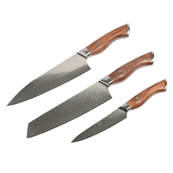 Professional Damascus 3 Piece Knife Set <br>67 Layers Japanese Stainless Steel <br>Chef Knife, Carving Knife & Utility Knife
