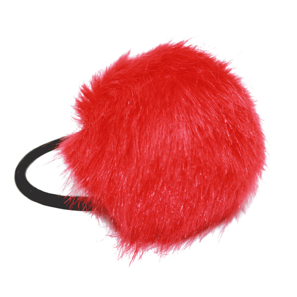 Faux Fur Pom Pom Hair Elastic <br>Red <br>5cm diameter