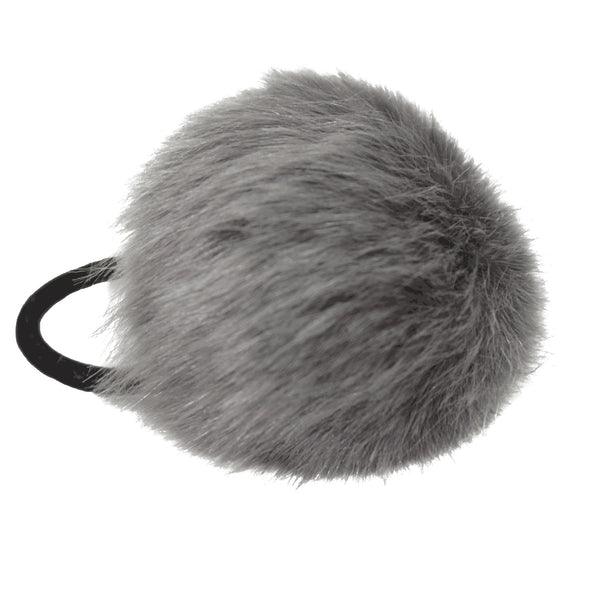 Faux Fur Pom Pom Hair Elastic <br>Smoke Grey <br>5cm diameter