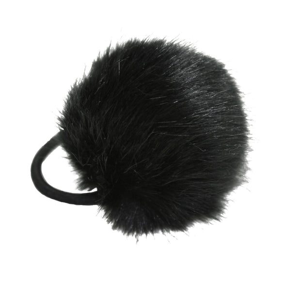 Faux Fur Pom Pom Hair Elastic <br>Black <br>5cm diameter