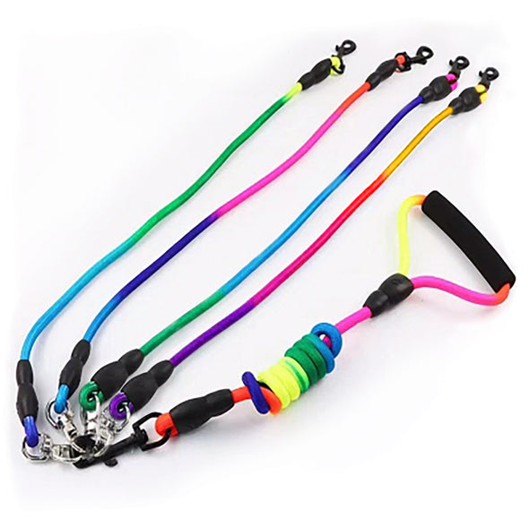 Furzone 2/3/4 Way 360 Degree Swivel Dog Lead Set <br>Paddle Handle <br>Rainbow