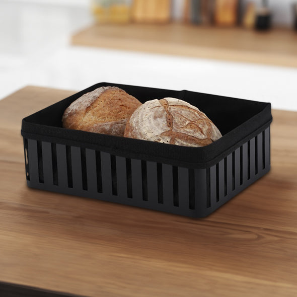 Classica Hudson Bread Basket with Cotton Liner <br>Black <br>25cm x 19cm x 8.5cm