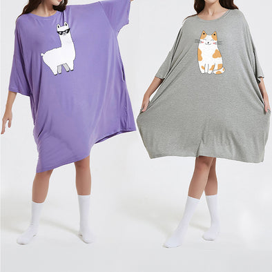 OZ PJ's Oversized Sleep Tee 2 PACK <br>Lilac Lama & Grey Cat <br>One Size Fits Most