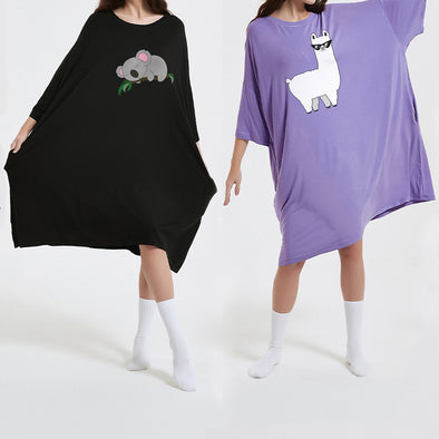 OZ PJ's Oversized Sleep Tee 2 PACK <br>Lilac Lama & Black Koala <br>One Size Fits Most