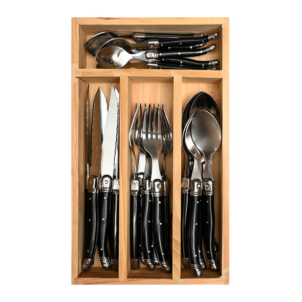 Laguiole 24 piece Cutlery Set <br>6 Place Settings <br>Pearlized Black