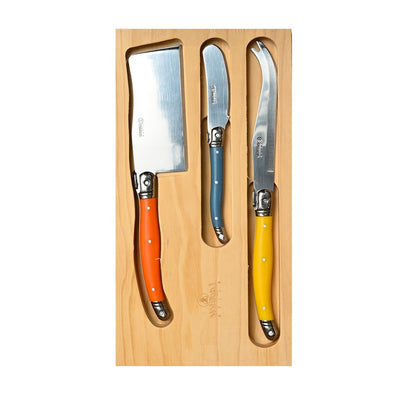 Laguiole 3 piece Cheese Set <br>Cheese Knife, Pate Knife & Cheese Cleaver <br>Multi Coloured