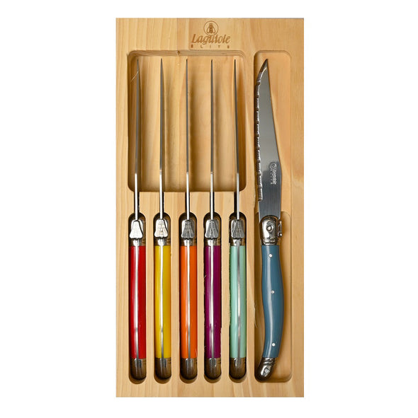 Laguiole 6 piece Steak Knife Set <br>6 x Steak Knives <br>Multi Coloured