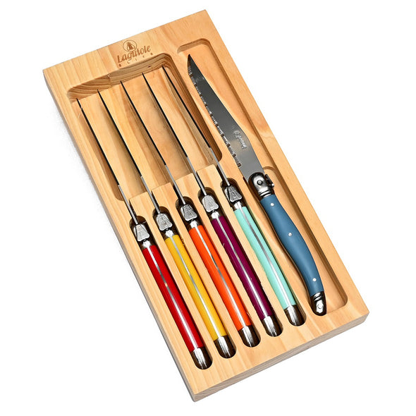 Laguiole 6 piece Steak Knife Set <br>6 x Steak Knives <br>Multi Coloured