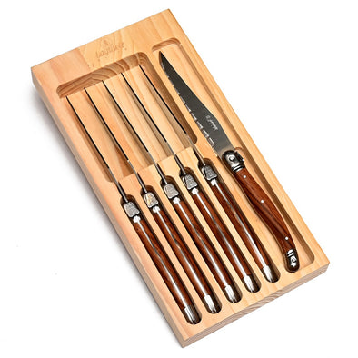 Laguiole 6 piece Steak Knife Set <br>6 x Steak Knives <br>Wood Finish