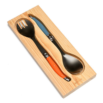 Laguiole 2 piece Salad Server Set <br>1 x Spoon 1 x Fork <br>Dark Blue & Orange