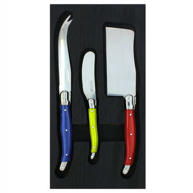 Laguiole 3 piece Cheese Set <br>Cheese Knife, Pate Knife & Cheese Cleaver <br>Pearlized Multi Coloured