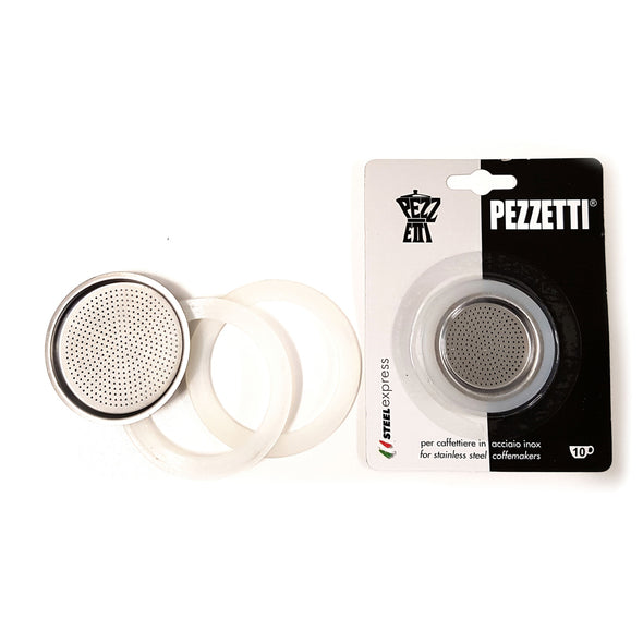 Spare Parts of 2 gaskets and 1 filter for Pezzeti Stainless Steel Stove top coffee maker 10 cup