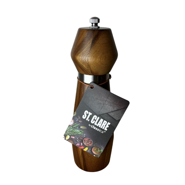 St Clare Salt & Pepper Grinder <br>Ceramic Mechanism <br>Acacia & Stainless Steel | 18cm