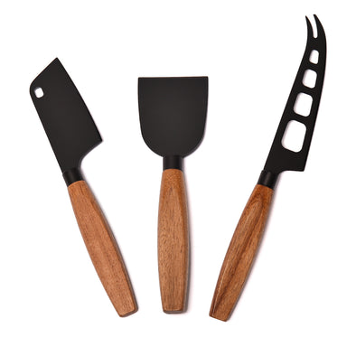 St Clare 3 Piece Cheese Knife Set <br>1 x Cleaver, 1 x Soft Cheese Knife & 1 x Chisel <br>Acacia & Black Stainless Steel