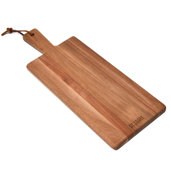 St Clare 3 Piece Cheese Board Set <br>1 x Acacia Board, 2 x Acacia & S/S Cheese Knives <br>Black Stainless Steel